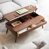 M&Ms - Elevating Center Table Low Table 100% Solid Oak Wood Top Plate Desk Coffee Table Width 120 X Depth 65 X Height 45 Cm Study Desk Work From Home Easy To Assemble Walnut Color Wood With Storage Shelf