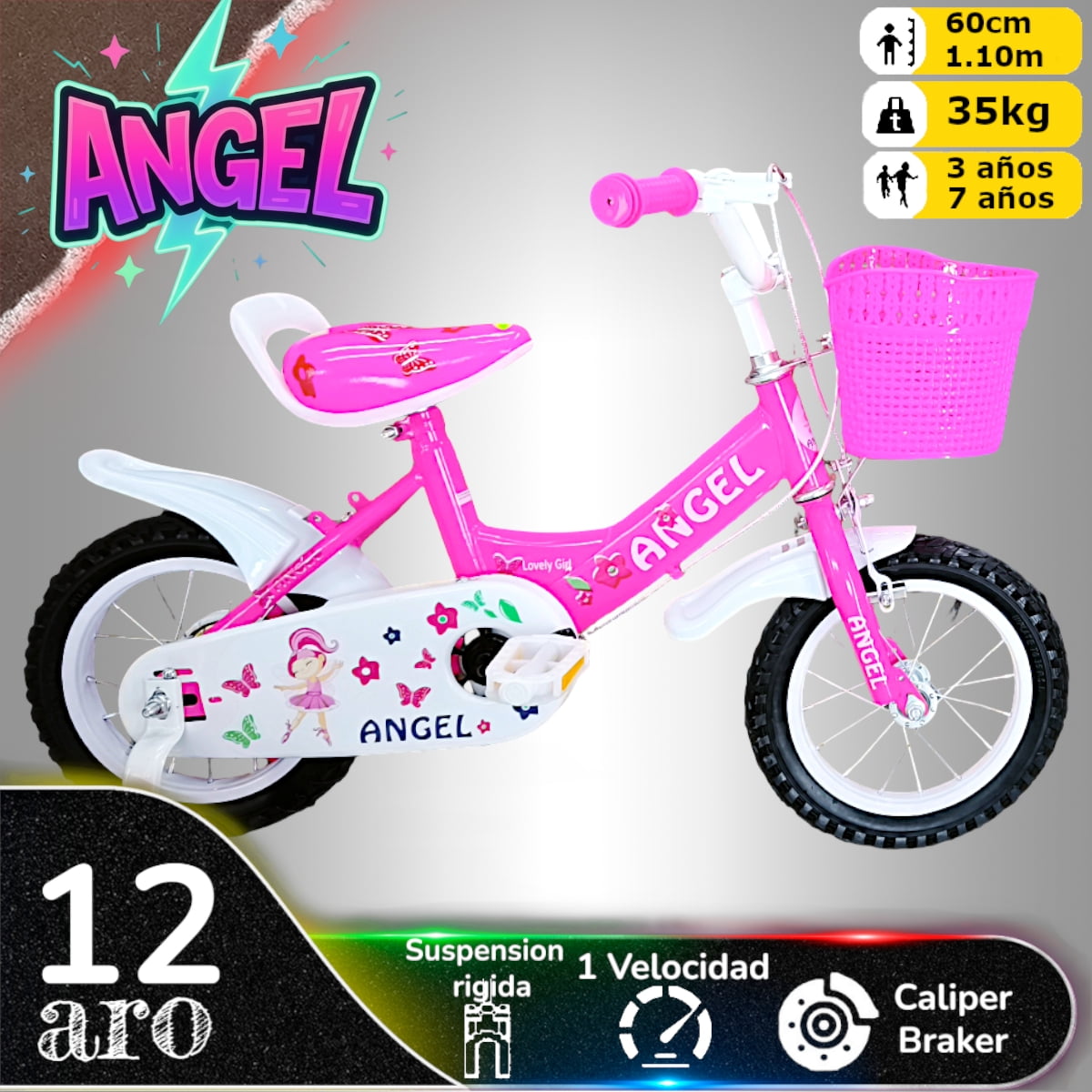 Vipnetwork - Bicicleta Aro 12 Infantil Rosado Angel