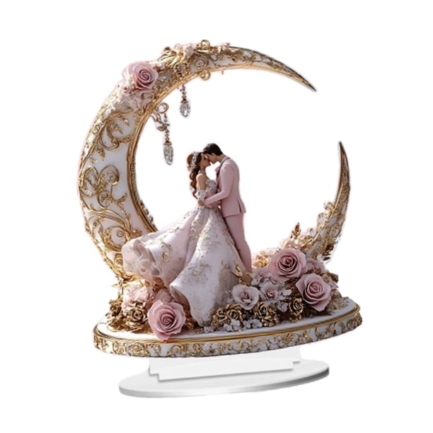 2D Flat Moon recién casados de letreros acrílicos decoración de mesa impermeable regalo de boda para escritorio de gabinete decoración del hogar del