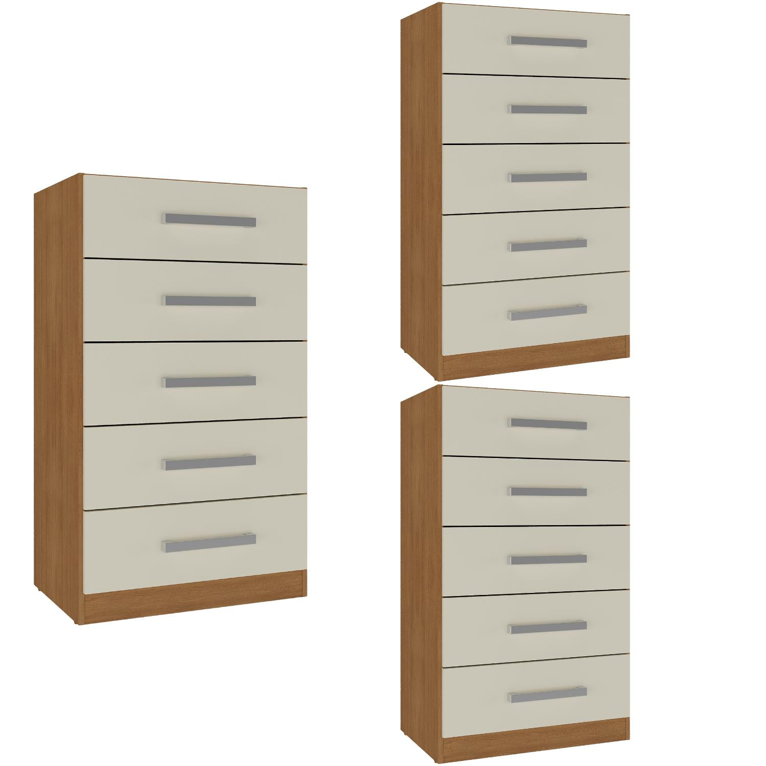 Movelaria - Combo 3 Cómodas 5 Cajones 91x46x35 Cm Off White R05x3 Blanco