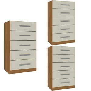 Movelaria - Combo 3 Cómodas 5 Cajones 91X46X35 Cm Off White R05X3