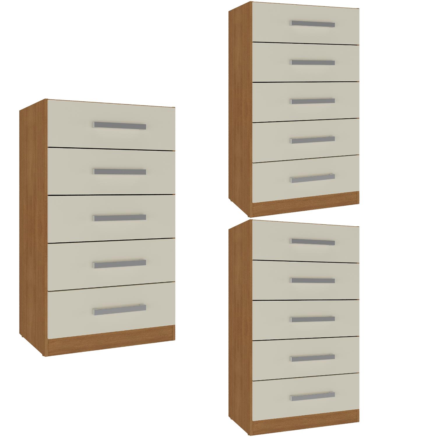 Movelaria - Combo 3 Cómodas 5 Cajones 91X46X35 Cm Off White R05X3