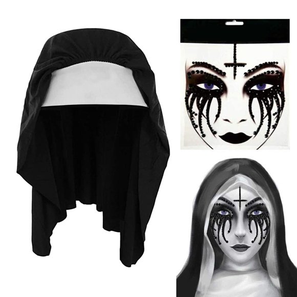 Set de Accesorios para Disfraz de Monja Saturey Halloween con Tatuaje
