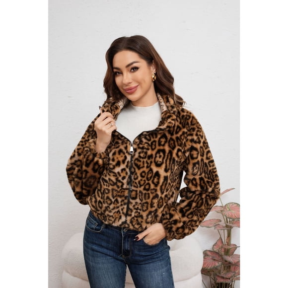Chaqueta Corta Mujer Manga Larga Peluda Animal Print 6096