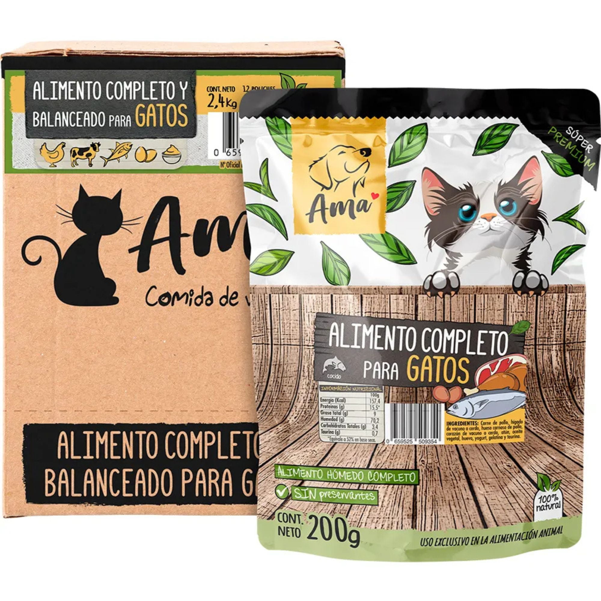 Caja Menu Pollo Sachet Amapet Gatos (12u X 200gr)
