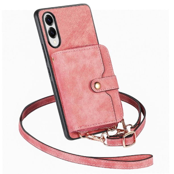 Funda Tipo Cartera con Correa Cruzada para Samsung Galaxy S25 Edge Protección Contra Golpes Rosa