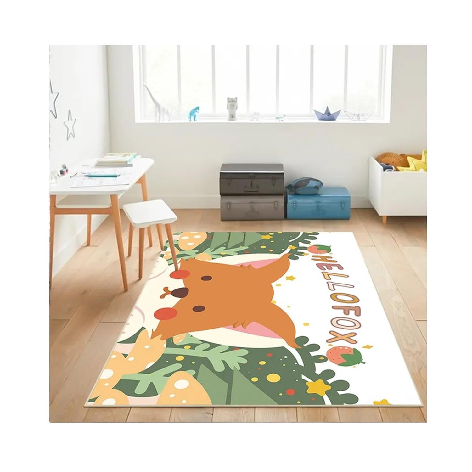 Kivara - Alfombra Infantil Zorrito 80x120 Cm Tapete Dormitorio Multicolor