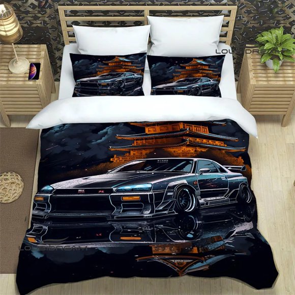 Sports car bedding set car theme duvet cover pillowcase, suitable for children, adults, men, home room bedroom decoration