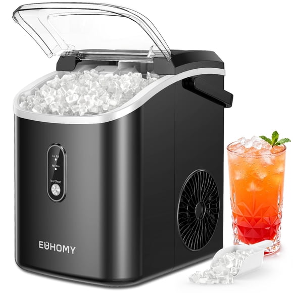 Máquina de hielo en forma de pepitas EUHOMY para encimera, 38 libras/día, color negro