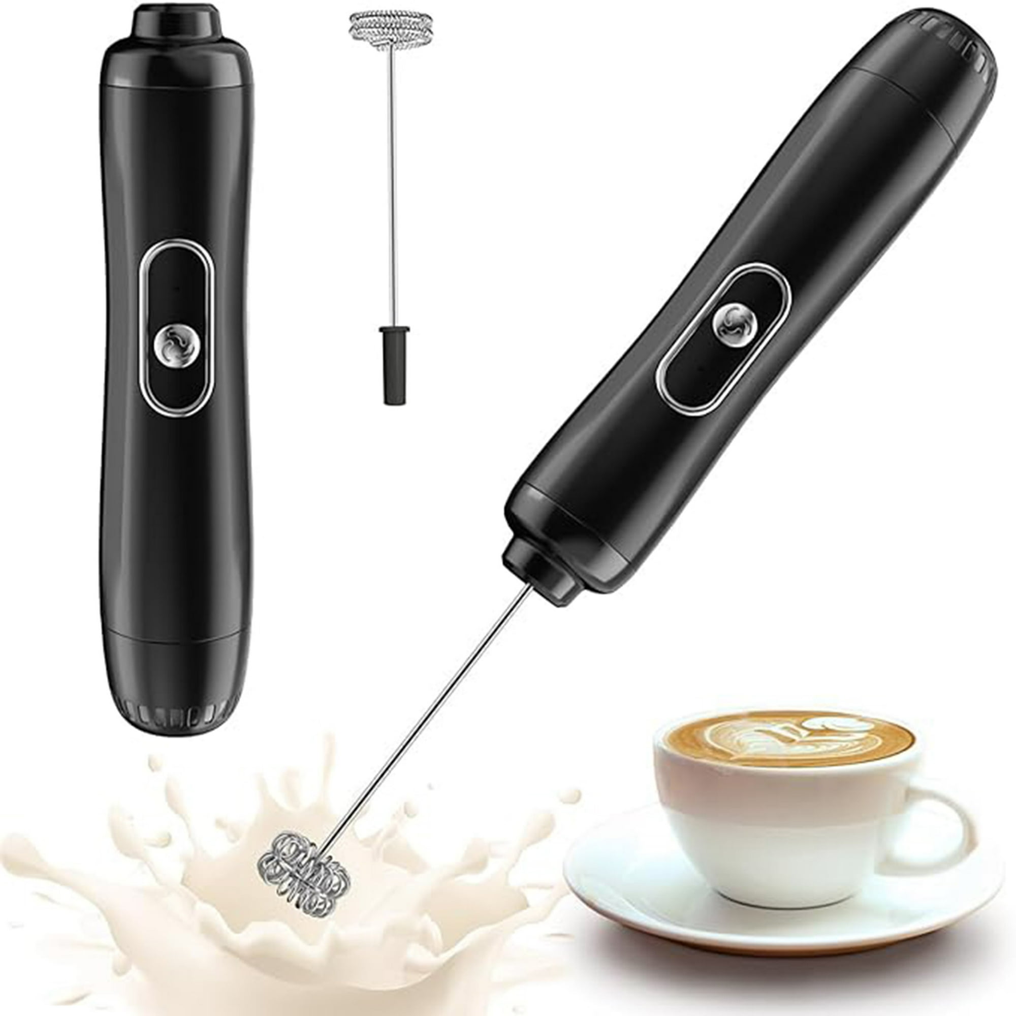 Veat00l - Espumador De Leche 2 En 1, Agitador Eléctrico De Acero Inoxidable, Portátil Batidora De Mano Para Espuma De Leche, Café, Capuchino Y Jugo