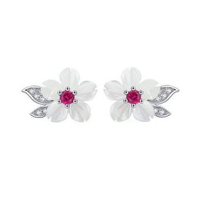 La Garza - Aros Plata Mujer Flor Nacar Granate