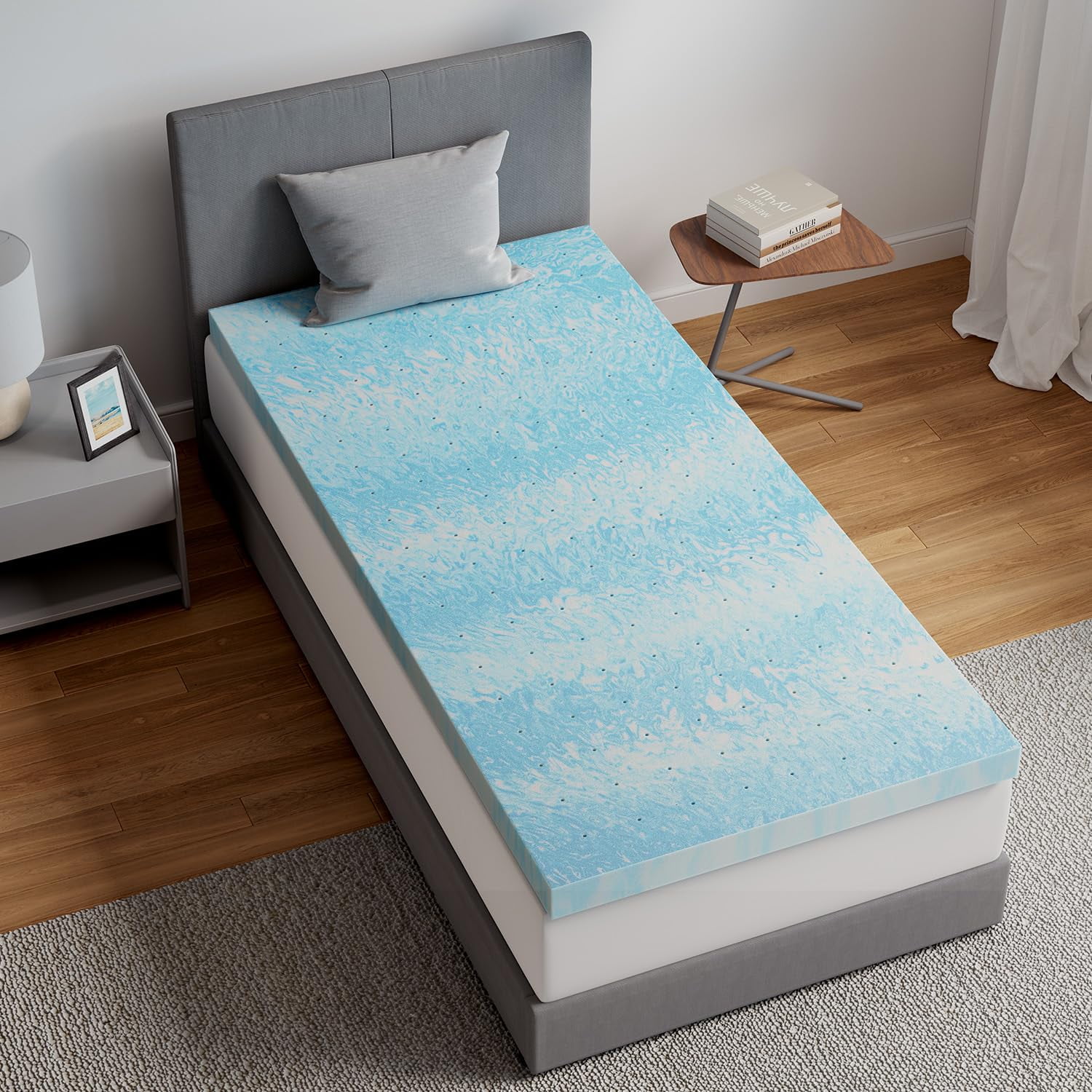 Cubrecolchón Novilla Memory Foam Twin, Gel Refrescante De 3 Pulgadas