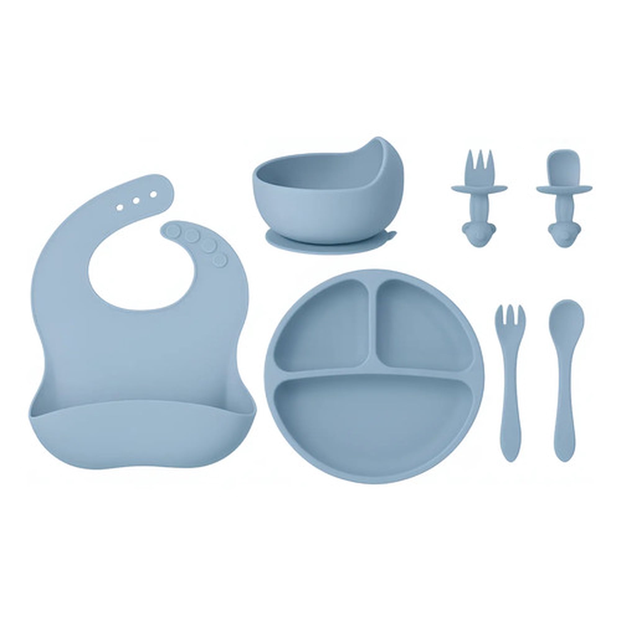 Marca - Set De Alimentación 10un Bebé Silicona Azul Apto Microondas Azul Acero