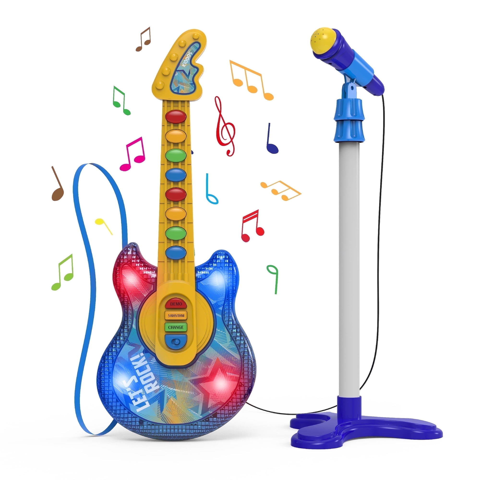 Set Guitarra Eléctrica Y Micrófono Kiddos Azul