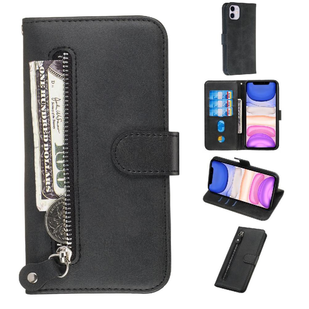 Gangxun - Funda Con Cremallera Para Iphone 12, Carcasa Cartera De Cuero Pu Con Soporte Y Tarjetero