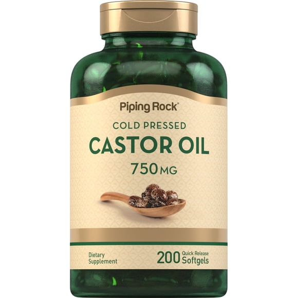 Cápsulas de gel blando de aceite de ricino Piping Rock, 750 mg, 200 unidades