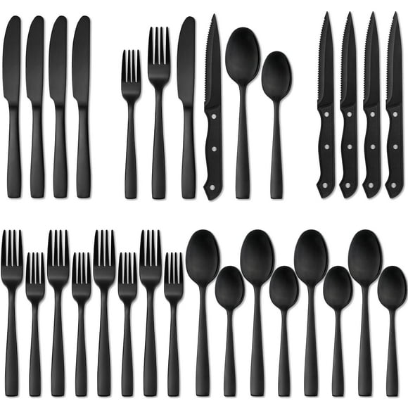 Juego de cubiertos Hiware negro mate 24 piezas para 4 con Steak K