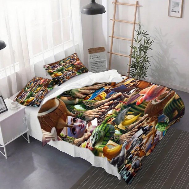 3pcs Italian Brainrot Collage Duvet Cover Set - 3pcs Bedding Set Includes Duvet Cover and Pillowcases