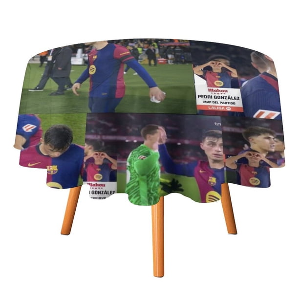 Pedri Mantel Redondo con Estampado Icónico de Temática, Se Adapta a la Mayoría de Mesas, Fácil de Cuidar, Regalo Perfecto para Aficionados, Amigos y Familia.180cm