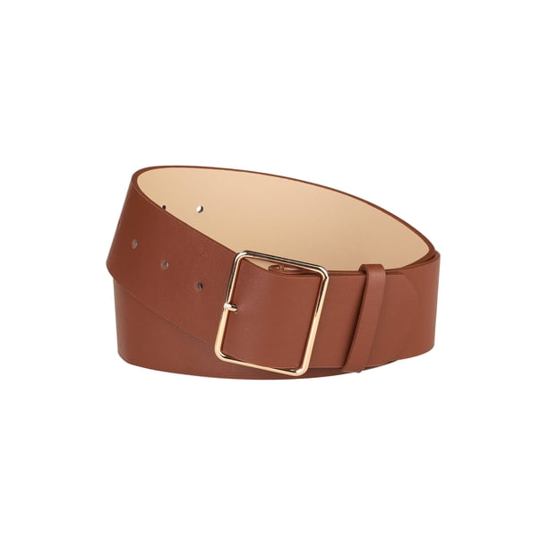Cinturones de cuero PU INSPIRE CHIC para mujeres con hebilla de metal de 2 pulgadas de ancho para vestidos y pantalones marrones