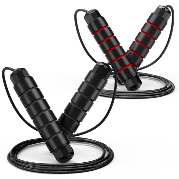 Cable de velocidad rápida Jump Rope Loocio, sin enredos, negro y rojo