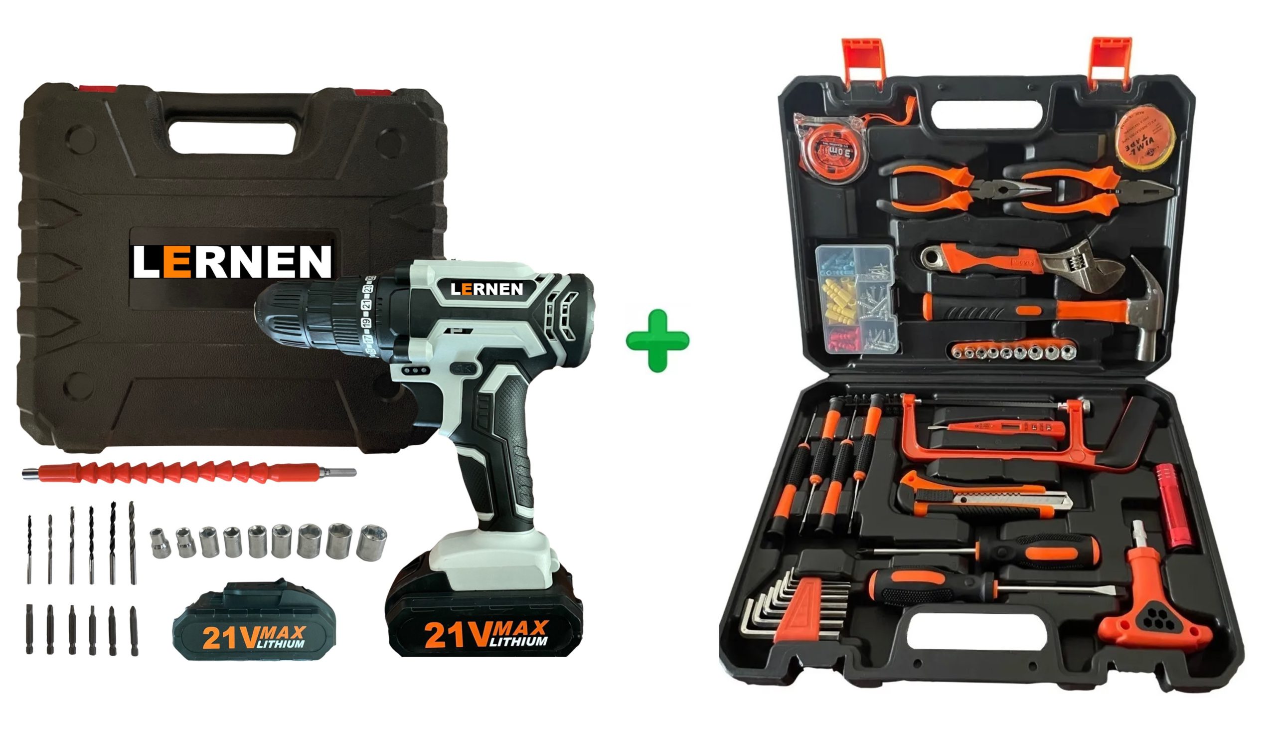 Lernen - Pack Taladro Inalámbrico 21V 2Baterías + Set Herramientas