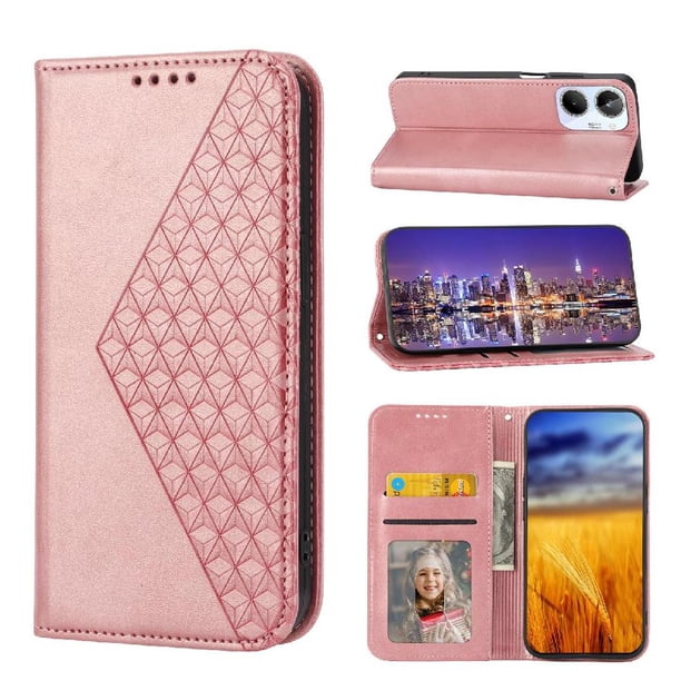 Funda Flip FOXDOCK para Realme 10 4G , Estilo Billetera con Diseño Rombo, Correa de Mano y Soporte, Uso Diario