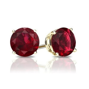 Aros Paris Jewelry 14K Yellow Gold Round Created Ruby 3Mm