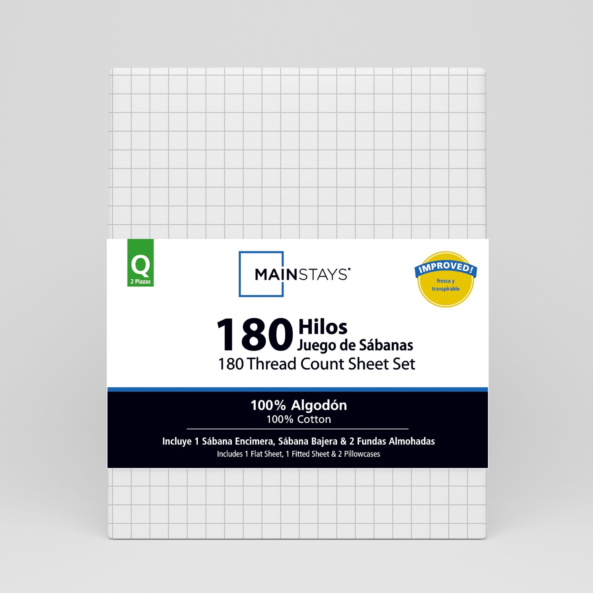 Mainstays - Juego De Sábanas 2 Plaza 180 Hilos 100% Algodón