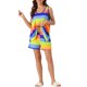 thumbnail image 2 of INSPIRE CHIC Conjunto de Pijama a Rayas Coloridas para Mujer Sin Mangas Cuello Redondo Tanque y Pantalones Cortos con Bolsillos Mezcla de Algodón Suave Ropa de Dormir XL Azul, 2 of 6