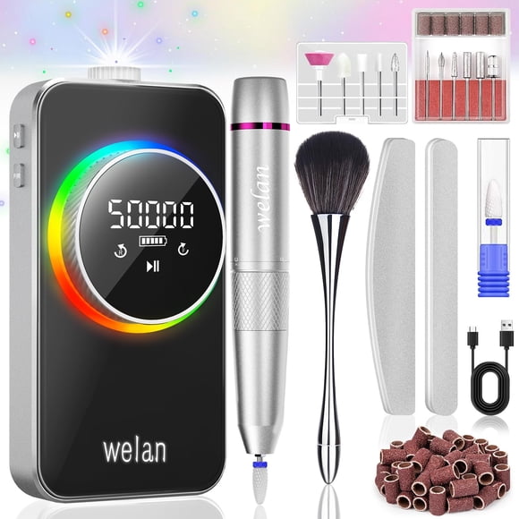 Taladro eléctrico para uñas Welan 2025 Pro 50000 RPM con 12 brocas 6000 mAh