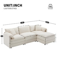 M&Ms - [Video]103"" Chenille Modular Sectional Sofa With Deep And Wide Seat,L Shaped Cloud Couch Set With Double Cushions,4 Seat Sofa With Movable Ottoman,Oversized Indoor Furniture For Living Room,3 Colors