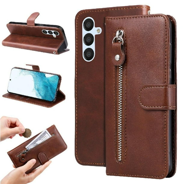 Funda con Cremallera para Samsung Galaxy A54 5G, Carcasa Cartera de Cuero PU con Soporte y Tarjetero