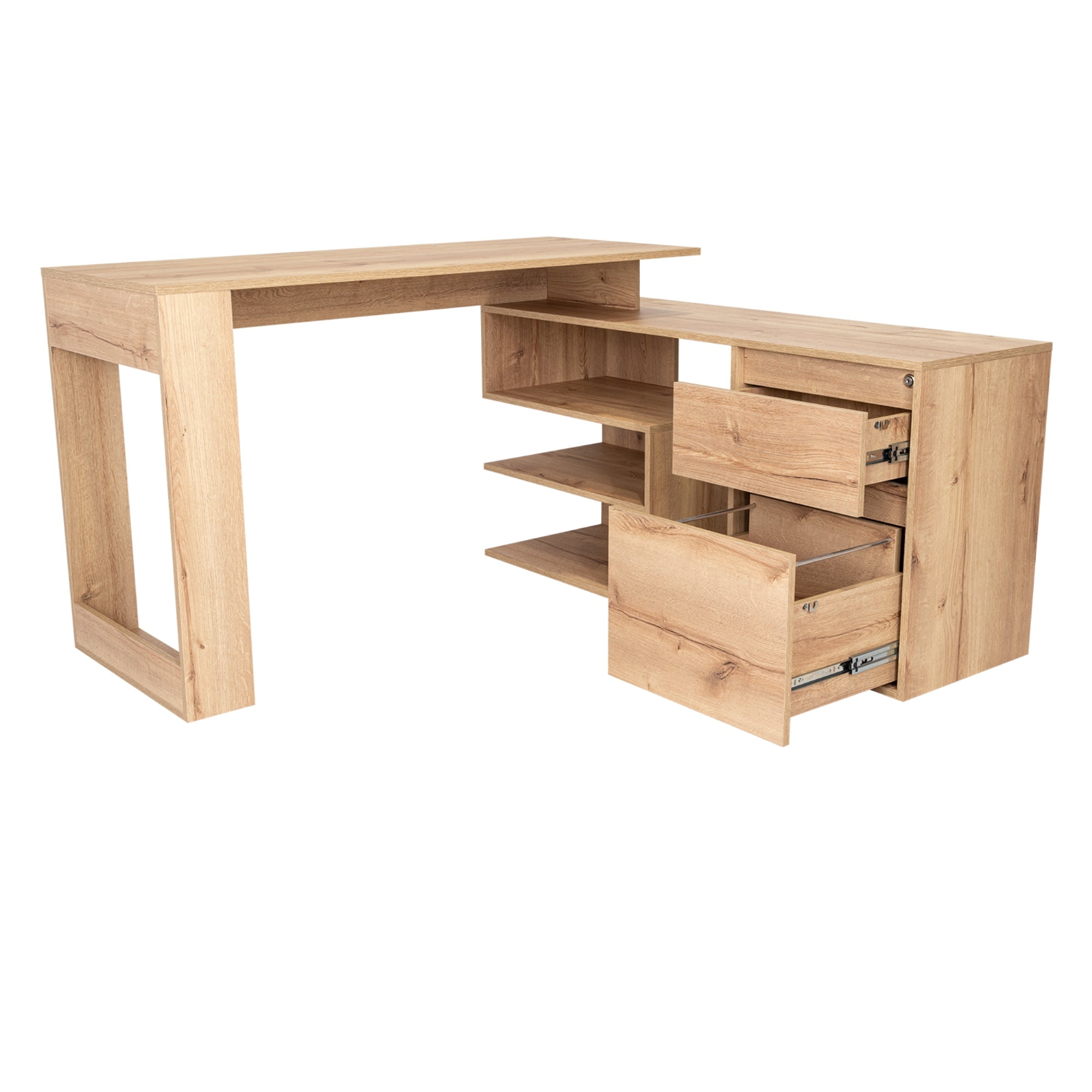 Fmfurniture - Escritorio En L 2 Cajones Fm-031C Café Claro