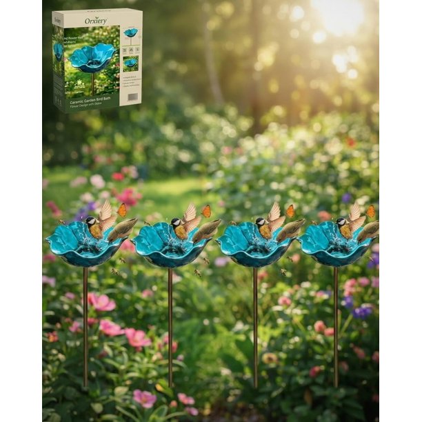 Estaca jardín flor metal hecha mano con baño abejas decoración exterior regalo polinizadores