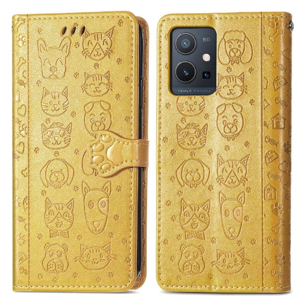Funda Cartera FOXDOCK para MOTO E22 4G , Flip PU con Relieve de Gatos y Perros, Tarjetero y Soporte