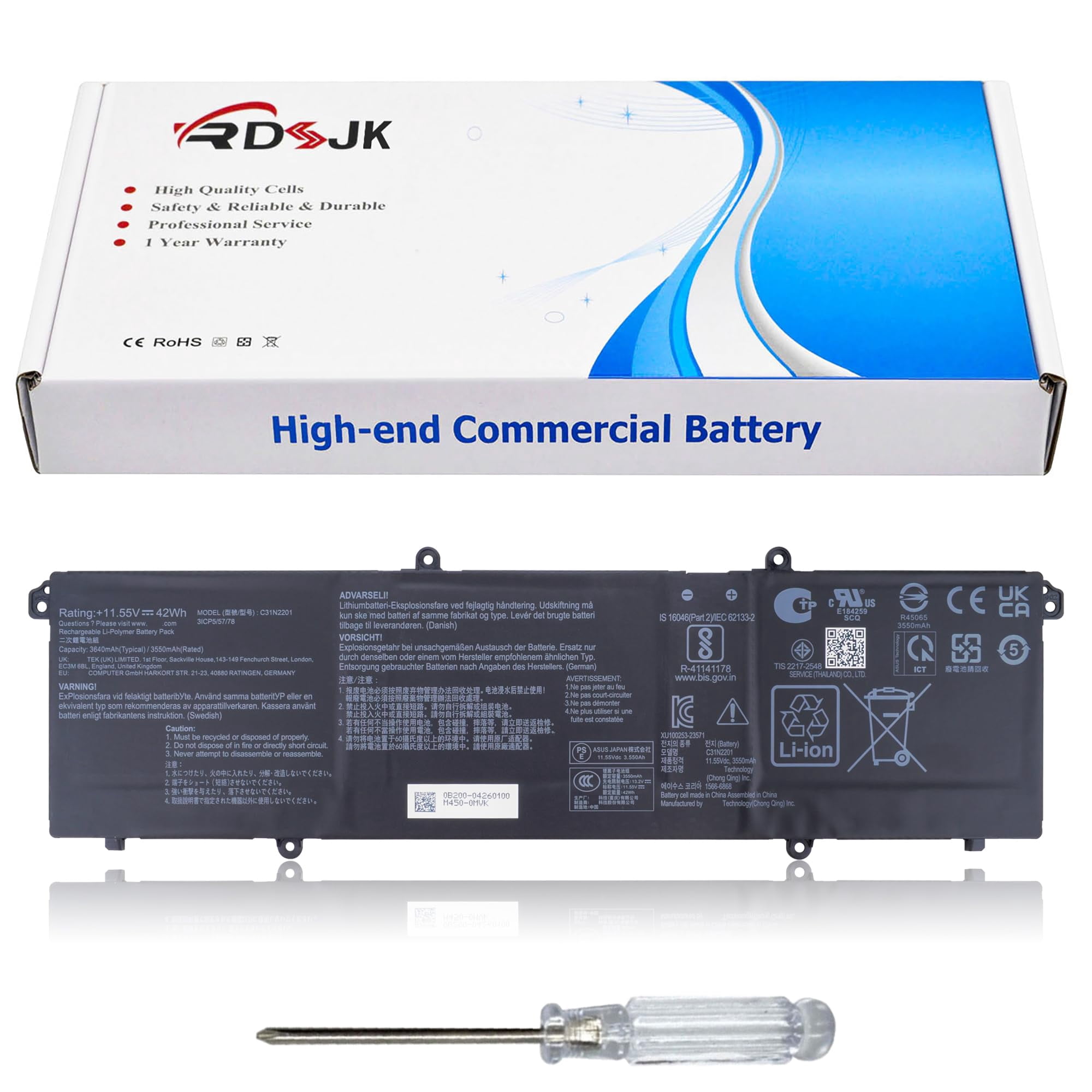 Batería Portátil Rdsj C31n2201 42 Wh/3640 Mah 11,55 V Para Asus Vivobook