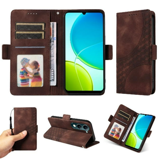 Carcasa FOXDOCK Vivo Y04 de cuero PU, diseño acolchado clásico, protección contra caídas y rayones