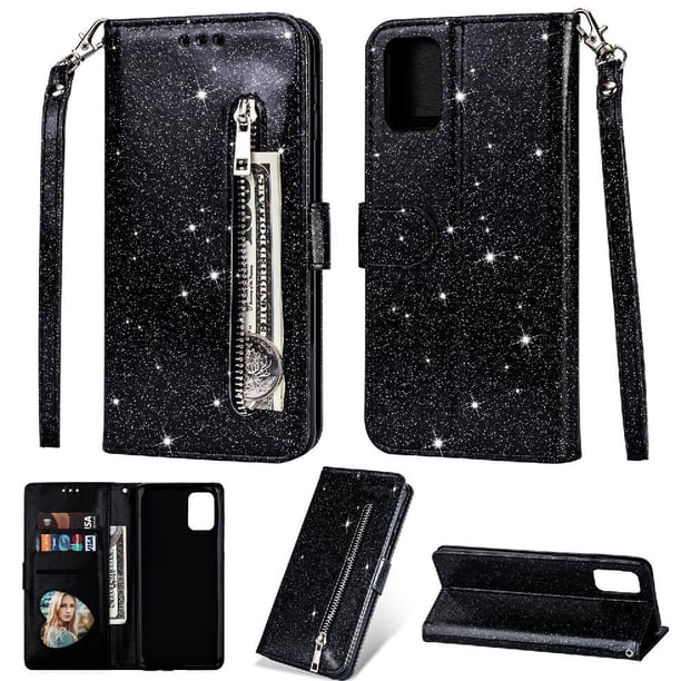 Funda para FOXDOCK Elegante funda Samsung Galaxy A41 Glitter con cremallera-Ideal para el uso diario