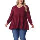 thumbnail image 1 of Agnes Orinda Mujeres Tallas Grandes Tops de Escuela Colegio Cuello en V Manga Larga Botón Peplum Túnicas Babydoll Túnicas 2X Burdeos, 1 of 6