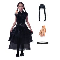 Tododisfraceschile - Disfraz Vestido De Merlina De Fiesta Con Peluca, Mano Y Cinturón Talla 120