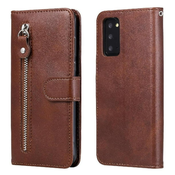 Funda con Cremallera para Samsung Galaxy Note 20 5G, Carcasa Cartera de Cuero PU con Soporte y Tarjetero