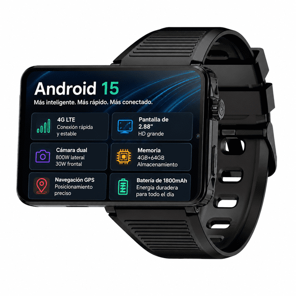UBABAI  Smartwatch Android 15 4G LTE con SIM, Pantalla TFT 2.88", GPS, Cámara Dual y 4GB RAM 64GB ROM Negro