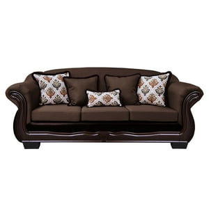 América Decora - Sofá Con Resorte Estructura Búfalo 4 Personas Chenille+Pu Café Oscuro