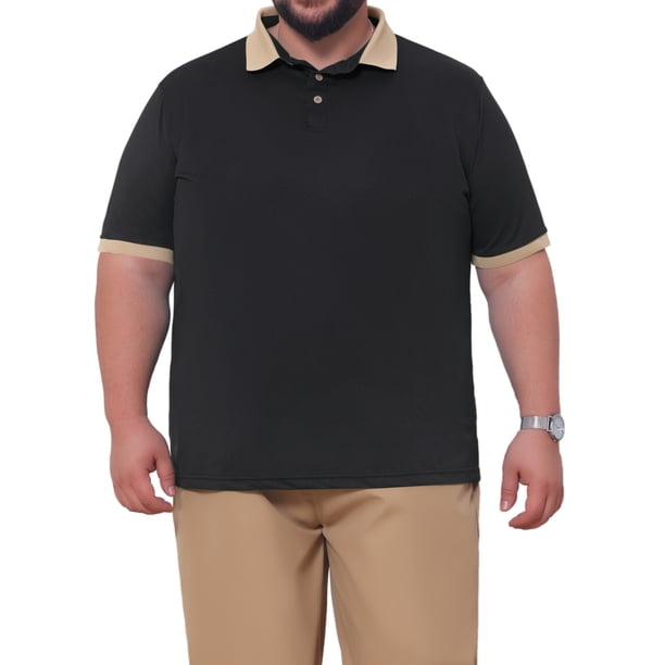 INSPIRE CHIC Polo Casual Transpirable de Hombre Grande y Alto con Cuello en Contraste y Mangas Cortas XL Negro