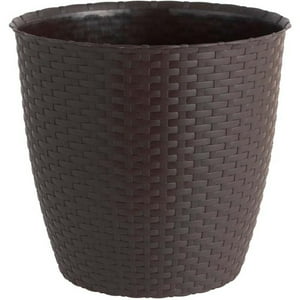 Maceta Redonda Estilo Ratán 18×16 Cm Marrón Moro – Reyplast