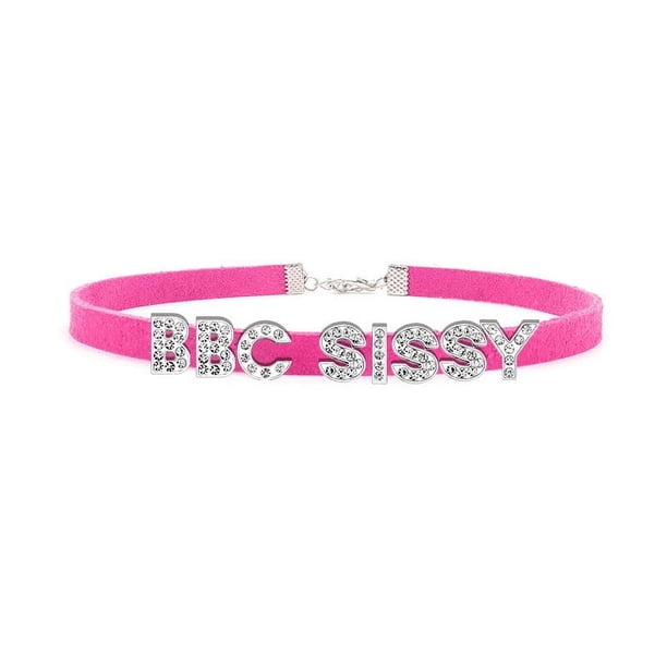 Hot Sexy Rose Red Suede Leather Collar Rhinestone Letters Choker Harajuku DIY Customized Necklaces Lovers BDSM Cosplay Jewelry
