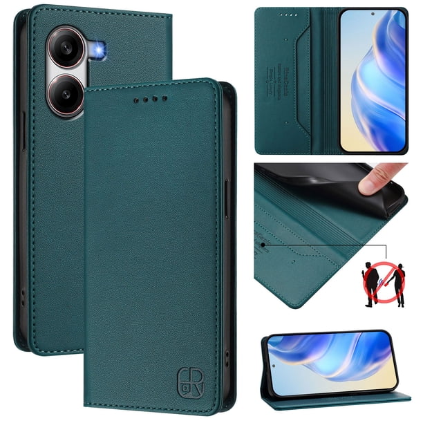 Funda Billetera con Soporte para Xiaomi Poco X7 Pro Bloqueo RFID Plegable Verde oscuro