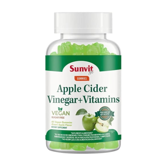 VINAGRE DE MANZANA + VITAMINAS 60 GOMMITAS VEGANAS MANZANA VERDE -SUNVIT