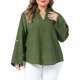 thumbnail image 1 of Agnes Orinda Blusa Texturizada de Manga Larga con Cuello Alto y Abertura en V para Mujer de Talla Grande, con Bolsillo, 5X Verde, 1 of 6